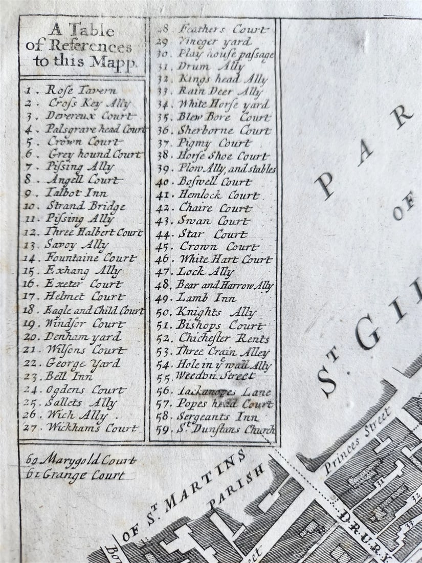 1720 MAP of LONDON antique MAPP OF PARISHES of ST.CLEMENTS DANES ST.MARY SAVOY - 2