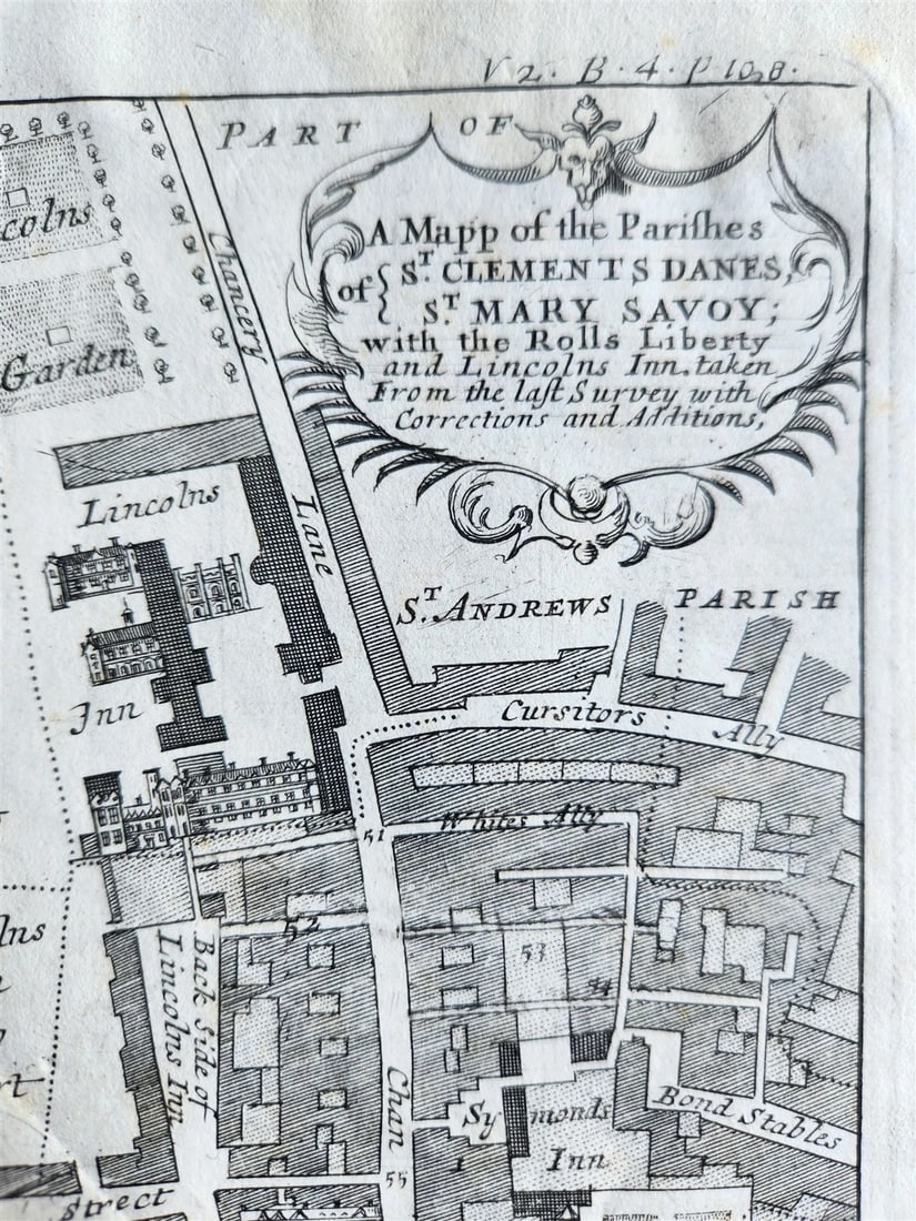 1720 MAP of LONDON antique MAPP OF PARISHES of ST.CLEMENTS DANES ST.MARY SAVOY - 3