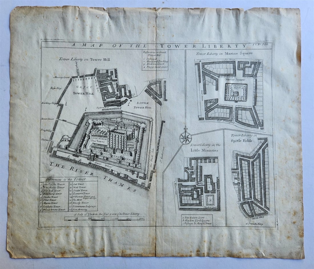 1750s MAP of LONDON antique A MAP of the TOWER LIBERTY (1 of 5)
