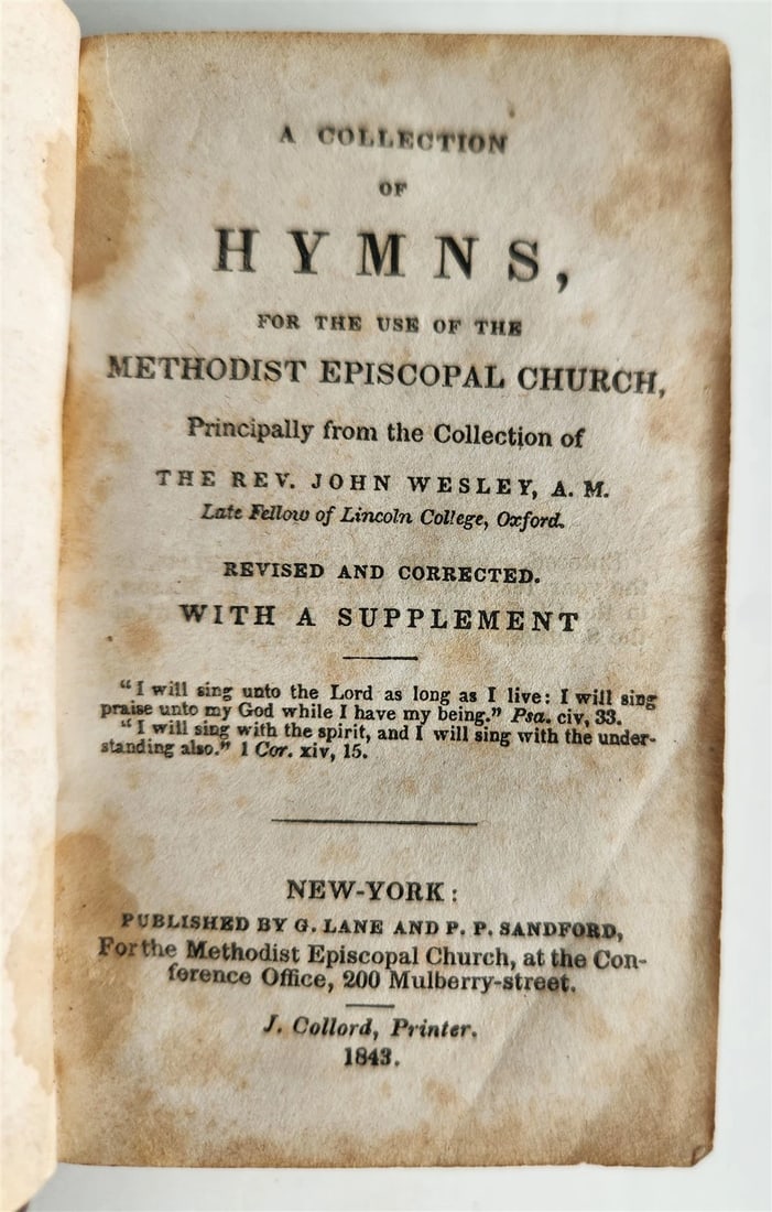 1843 HYMNAL for METHODIST EPISCOPAL CHURCH antique AMERICANA New York (1 of 4)