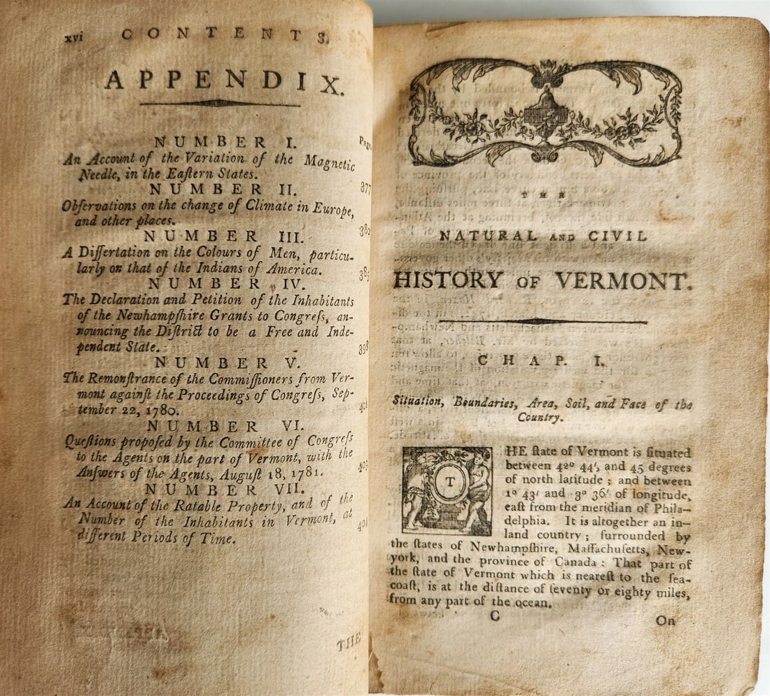 1794 THE NATURAL AND CIVIL HISTORY OF VERMONT antique AMERICANA - 6