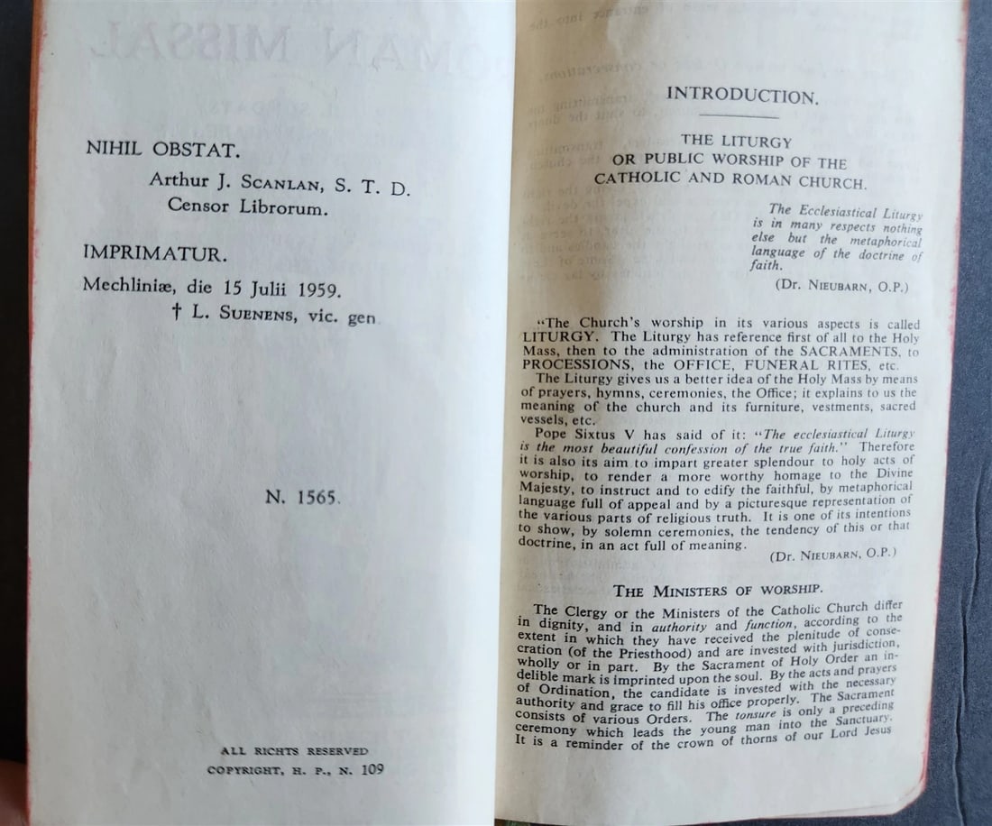 1959 ROMAN MISSAL antique w/ MOTHER-OF-PEARL BINDING - 8