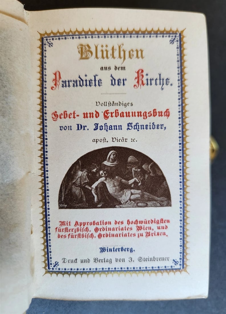 1880s PRAYER BOOK in GERMAN antique FINE BINDING w/ APPLIED BRASS CROSS - 5
