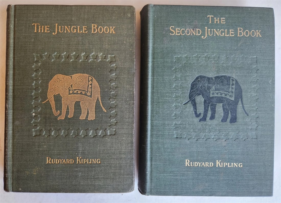 1896-98 THE JUNGLE BOOKS by RUDYARD KIPLING 2 vols antique ILLUSTRATED - 2