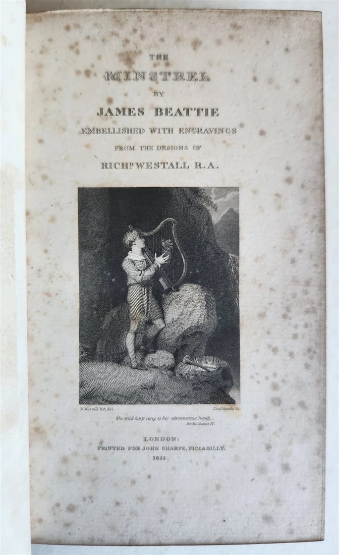 1823 THE MINSTREL or PROGRESS of GENIUS POETRY by JAMES BEATTIE antique: Title: 1823 THE MINSTREL or PROGRESS of GENIUS POETRY by JAMES BEATTIE antique Description: THE MINSTREL , or PROGRESS of GENIUS by JAMES BEATTIE w/ engravings by Rich Westall London; 1823 Original