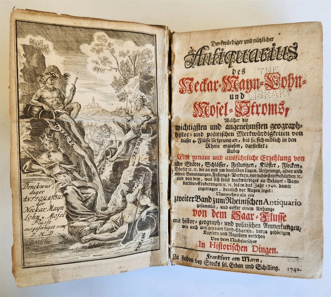 1740 ANTIQUITIES & GEOGRAPHY of GERMAN RIVERS antique ILLUSTRATED: Title: 1740 ANTIQUITIES & GEOGRAPHY of GERMAN RIVERS antique ILLUSTRATED Description: [Dielhelm, Johann Herman] Denkwurdiger und nutzlicher Antiquarius...des Neckar-, Mayn-, Lohn-und Mosel-Stroms. (An