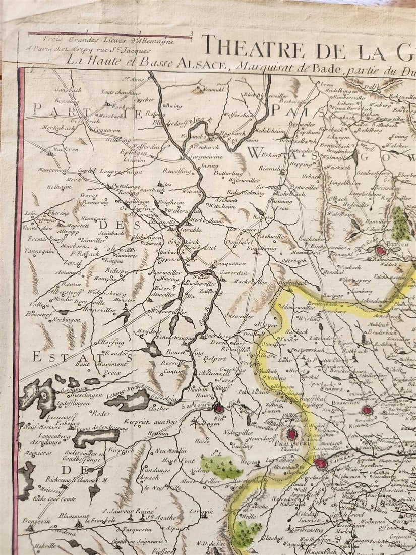 1743 FRENCH MILITARY antique MAP antique THEATRE la GUERRE en ALLEMAGNE FRANCE - 2