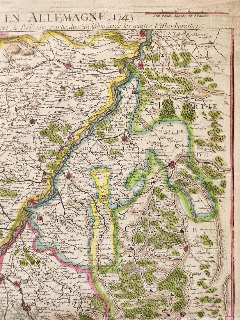 1743 FRENCH MILITARY antique MAP antique THEATRE la GUERRE en ALLEMAGNE FRANCE - 3