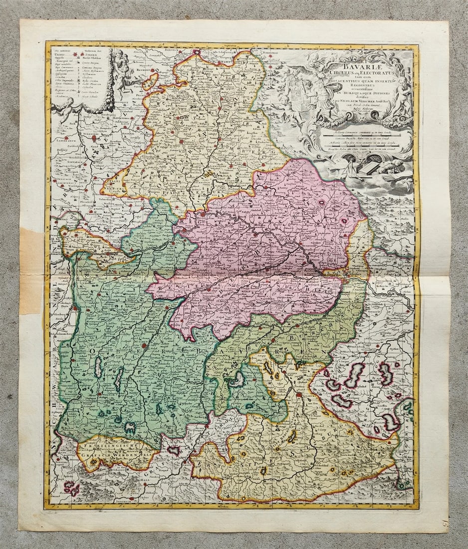 1700s GERMANY & AUSTRIA BAVARIA antique Nicolaum Visscher MAP by PETER SHENK (1 of 7)