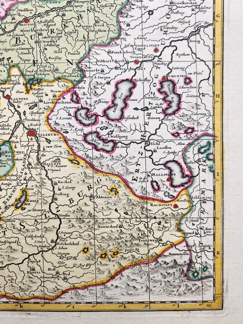 1700s GERMANY & AUSTRIA BAVARIA antique Nicolaum Visscher MAP by PETER SHENK - 4