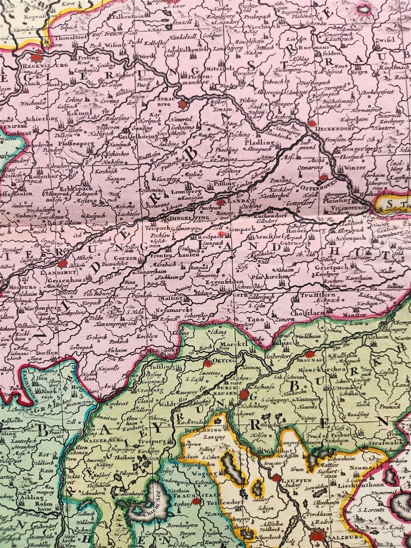 1700s GERMANY & AUSTRIA BAVARIA antique Nicolaum Visscher MAP by PETER SHENK - 5