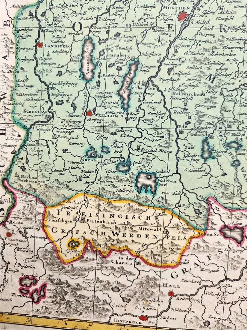 1700s GERMANY & AUSTRIA BAVARIA antique Nicolaum Visscher MAP by PETER SHENK - 6