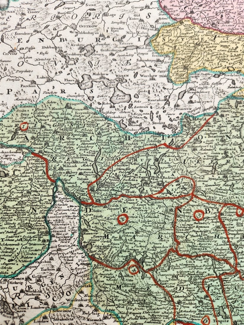 1720s GERMANY antique MAP BRANDENBURG POMERANIA Frankfurt Berlin Denmark Poland - 4