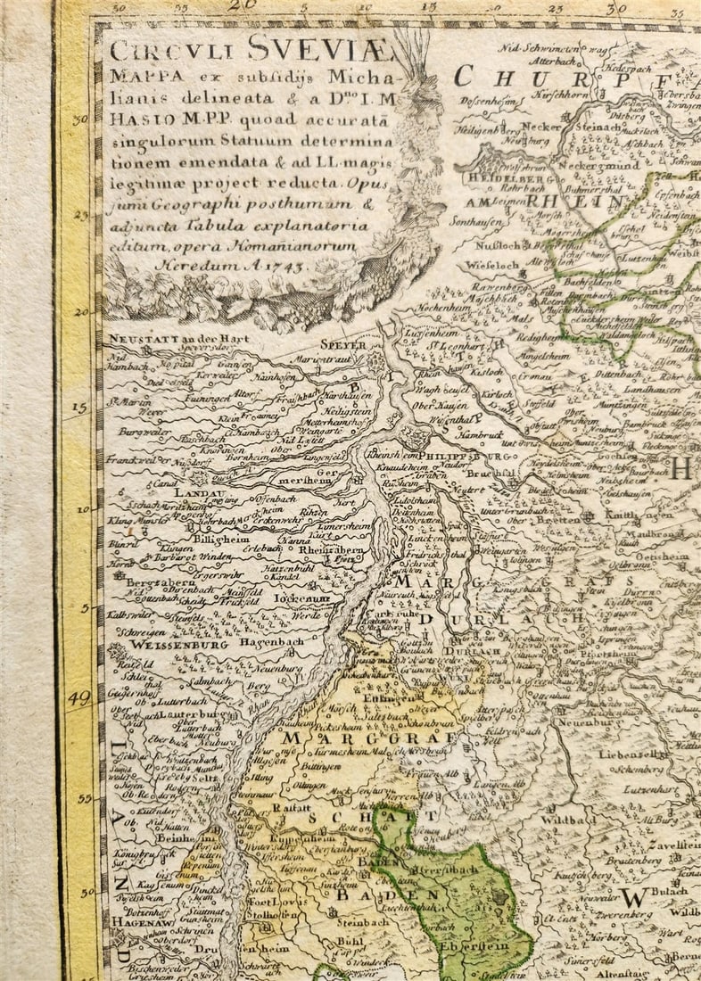 1720s GERMANY SWABIA antique MAP CIRCULI SVEVIAE by JOHANN HOMANN AUTHENTIC - 2