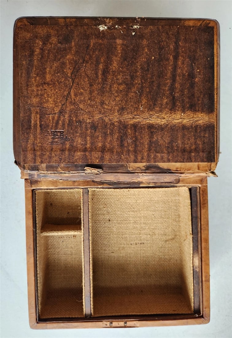 BOOK SHAPED CONTAINER vintage BOX LEATHER OVER WOOD - 2