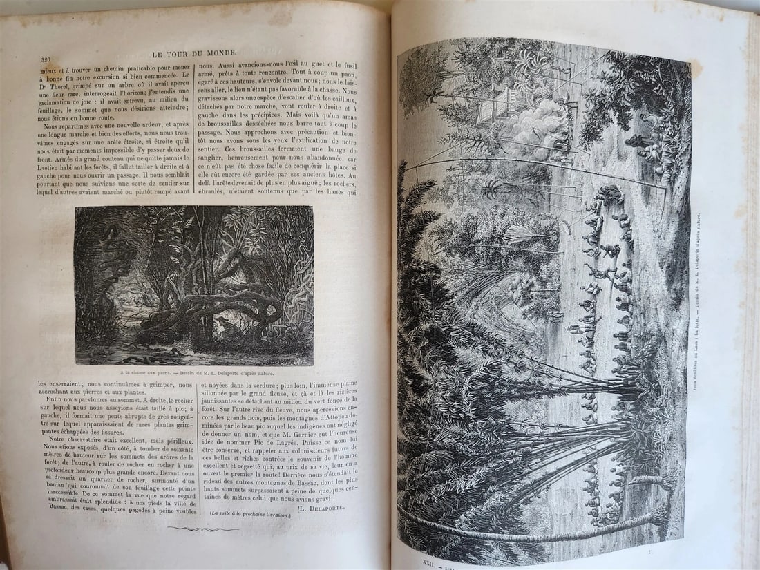 1871 HISTORY of VOYAGES TOUR DE MONDE ILLUSTRATED antique INDO-CHINA & INDIA - 12