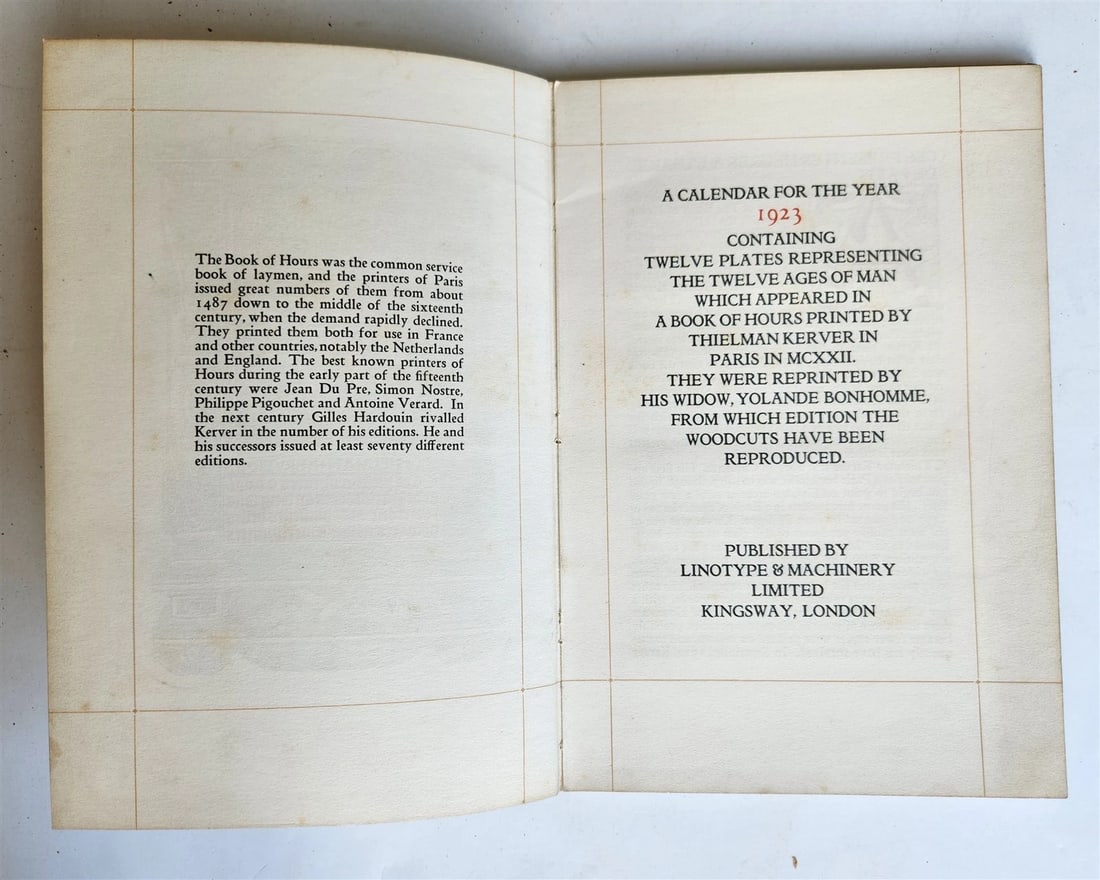 1922 CALENDAR FOR THE YEAR 1923 w/ 1523 12 Ages of Man plates antique - 3