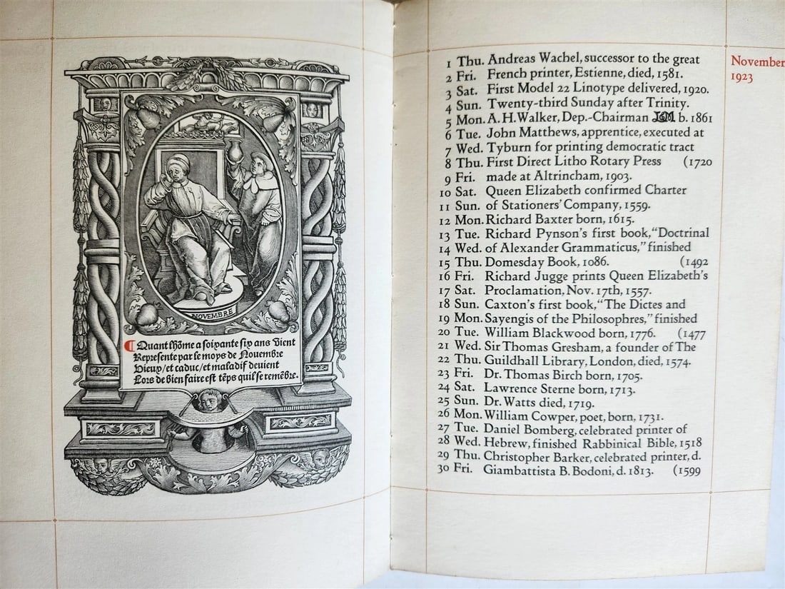 1922 CALENDAR FOR THE YEAR 1923 w/ 1523 12 Ages of Man plates antique - 6