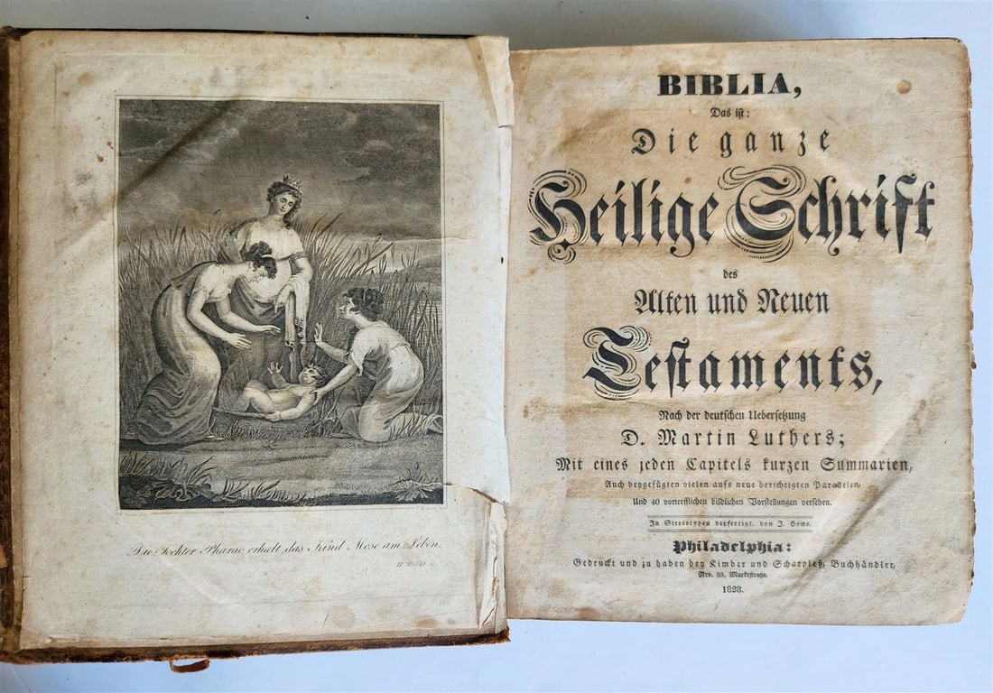 1828 BIBLE in GERMAN ILLUSTRATED antique PHILADELPHIA AMERICANA (1 of 18)