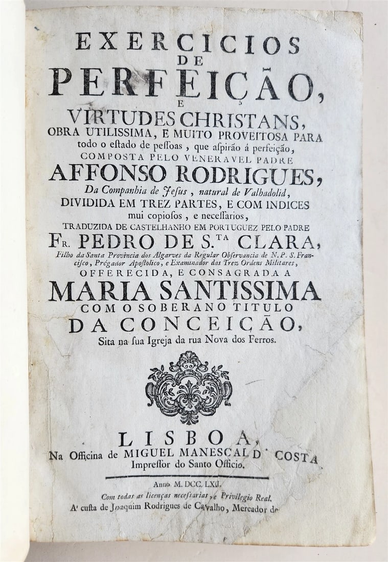 1762 JESIUT THEOLOGY FOLIO in PORTUGUESE antique by AFFONSO RODRIGUES - 2