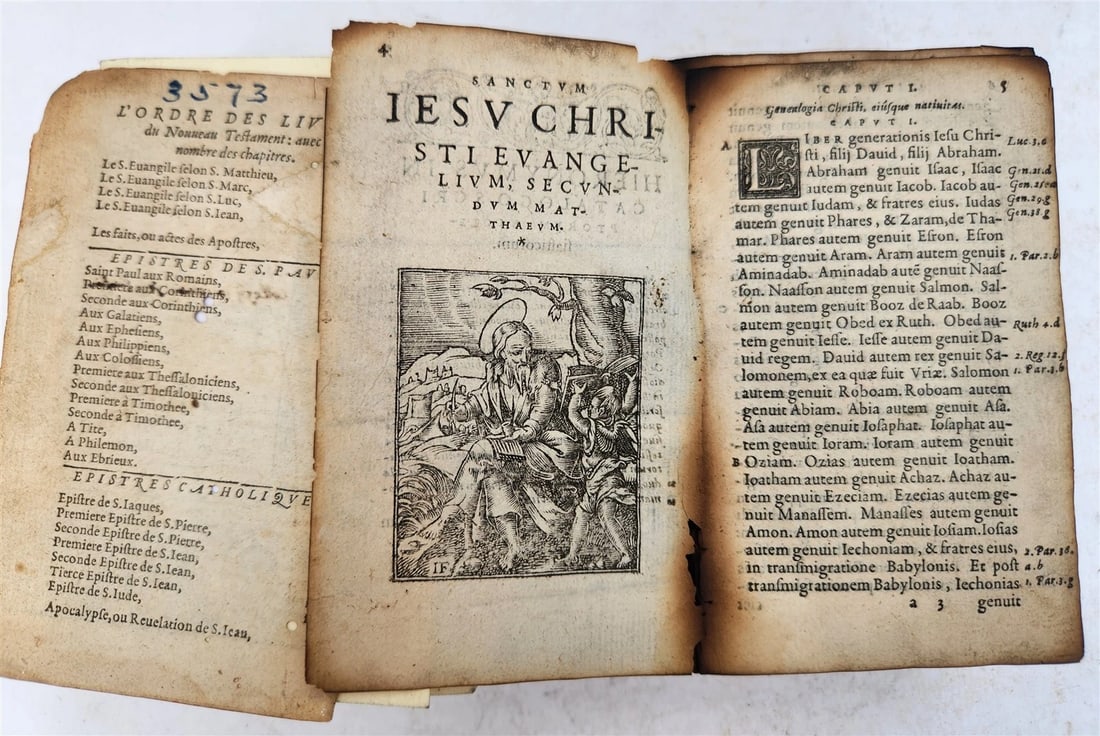 1565 BIBLE in FRENCH ILLUSTRATED antique RARE pocket size LE NOUVEAU TESTAMENT - 2