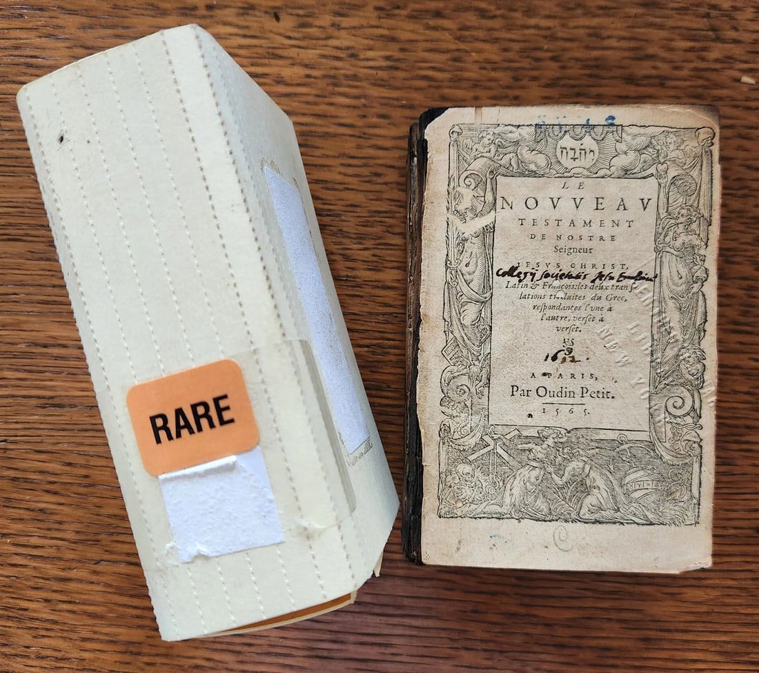 1565 BIBLE in FRENCH ILLUSTRATED antique RARE pocket size LE NOUVEAU TESTAMENT - 5