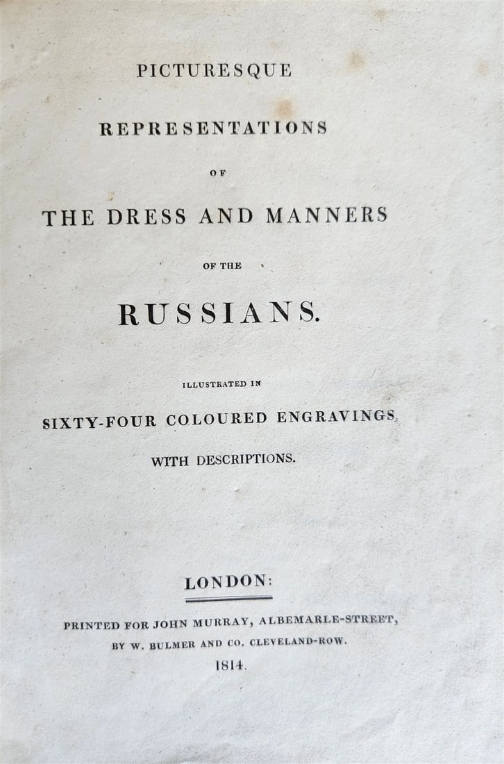1814 PICTURESQUE REPRESENTATIONS DRESS & MANNERS of RUSSIANS antique 64 PLATES - 3