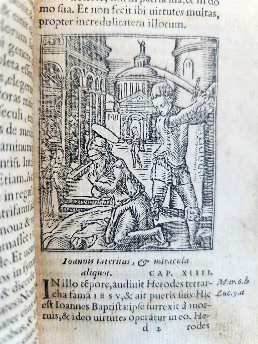 1549 BIBLE in LATIN ILLUSTRATED w/ 108 WOODCUTS antique RARE pocket size - 13