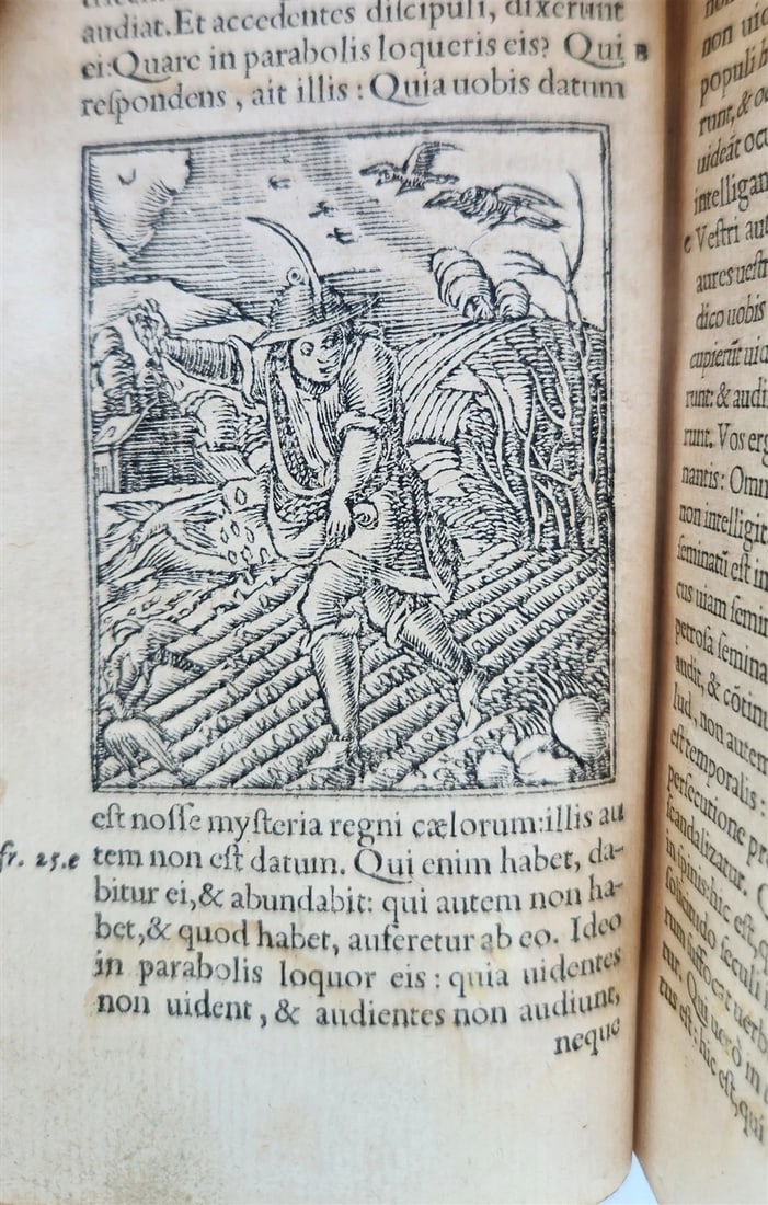 1549 BIBLE in LATIN ILLUSTRATED w/ 108 WOODCUTS antique RARE pocket size - 14
