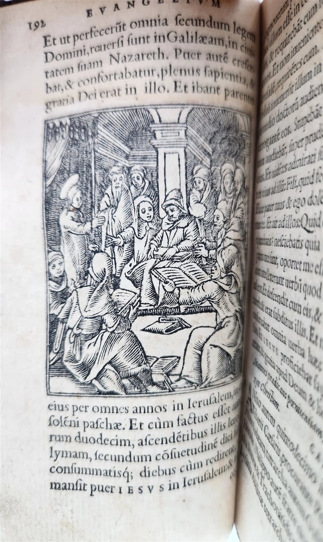 1549 BIBLE in LATIN ILLUSTRATED w/ 108 WOODCUTS antique RARE pocket size - 15