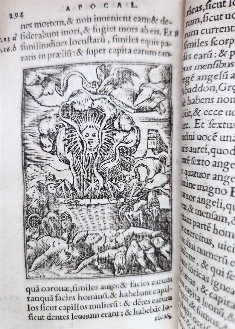 1549 BIBLE in LATIN ILLUSTRATED w/ 108 WOODCUTS antique RARE pocket size - 16