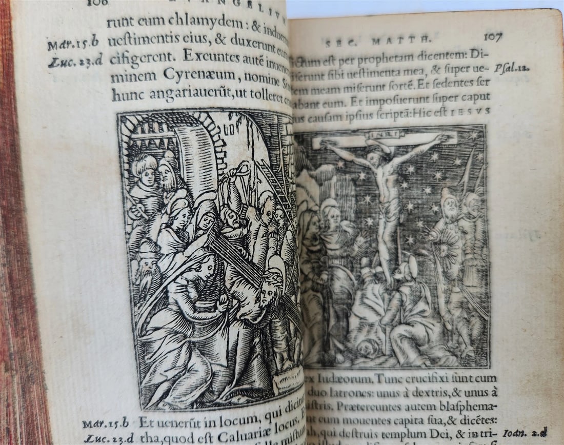 1549 BIBLE in LATIN ILLUSTRATED w/ 108 WOODCUTS antique RARE pocket size - 3