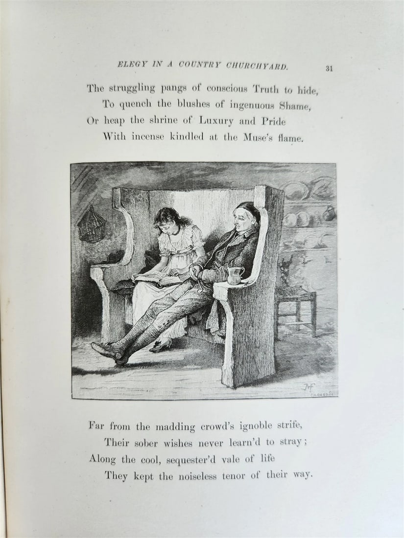 1885 GRAVEYARD POETRY antique GRAY'S ELEGY ILLUSTRATED artist's edition VELLUM - 11