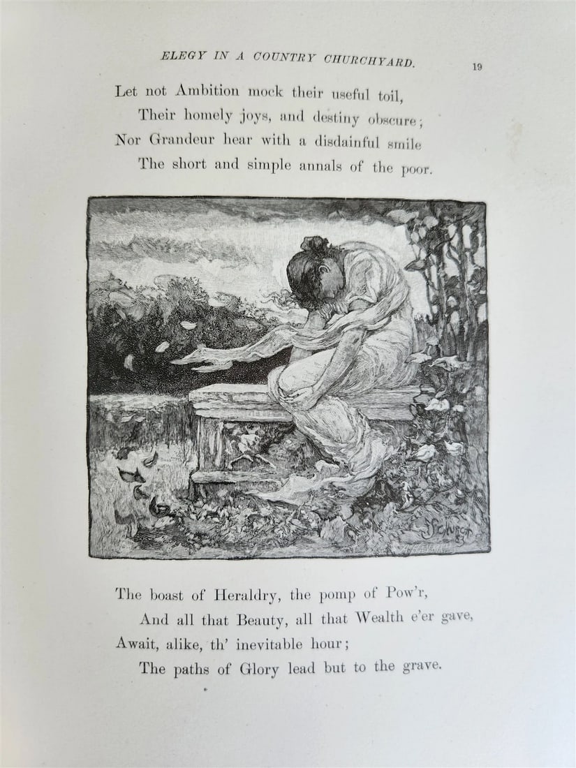 1885 GRAVEYARD POETRY antique GRAY'S ELEGY ILLUSTRATED artist's edition VELLUM - 16
