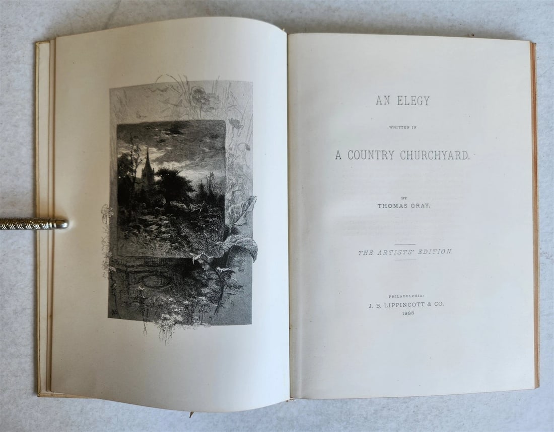 1885 GRAVEYARD POETRY antique GRAY'S ELEGY ILLUSTRATED artist's edition VELLUM - 3