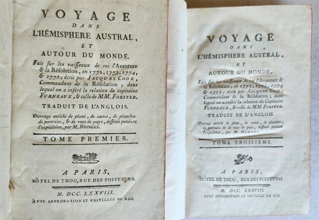 1778 SECOND VOYAGE of CAPTAIN COOK 6 volumes in FRENCH antique - 2