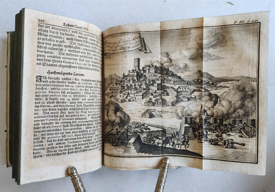 1709 LIFE of CAROLI KING of SPAIN & INDIES antique PIGSKIN BOUND ILLUSTRATED v.3 - 8