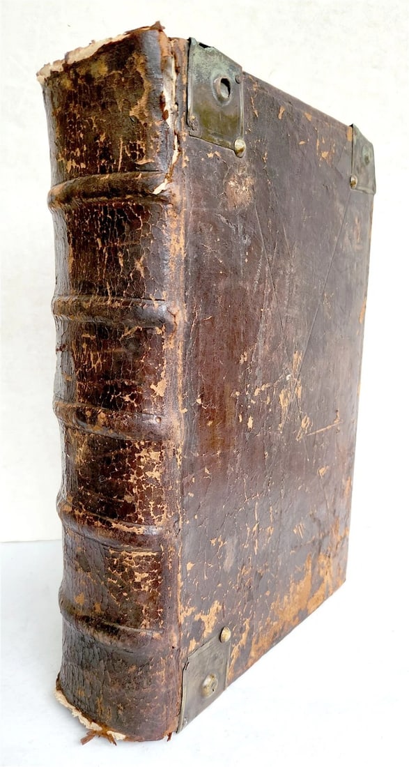1720 BIBLE in GERMAN SWISS ILLUSTRATED antique FOLIO w/ BRASS FITTINGS - 2