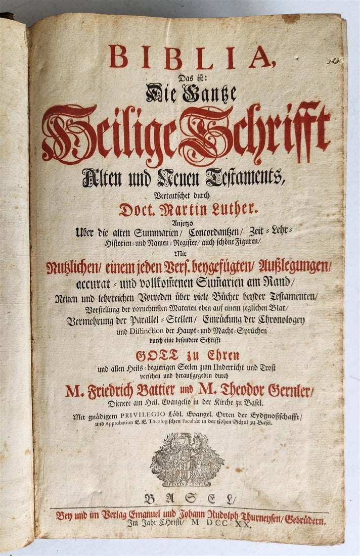 1720 BIBLE in GERMAN SWISS ILLUSTRATED antique FOLIO w/ BRASS FITTINGS - 3