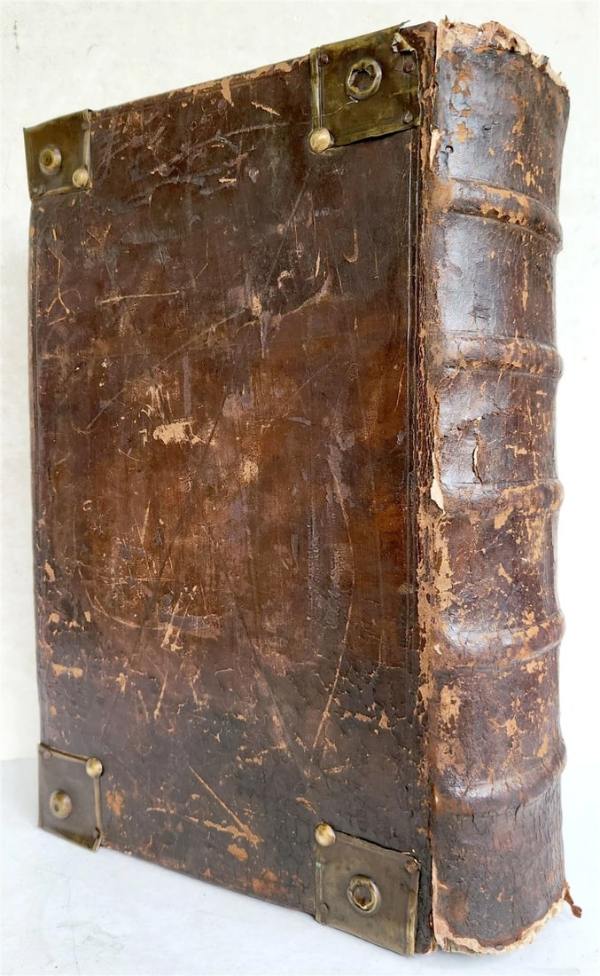 1720 BIBLE in GERMAN SWISS ILLUSTRATED antique FOLIO w/ BRASS FITTINGS - 5