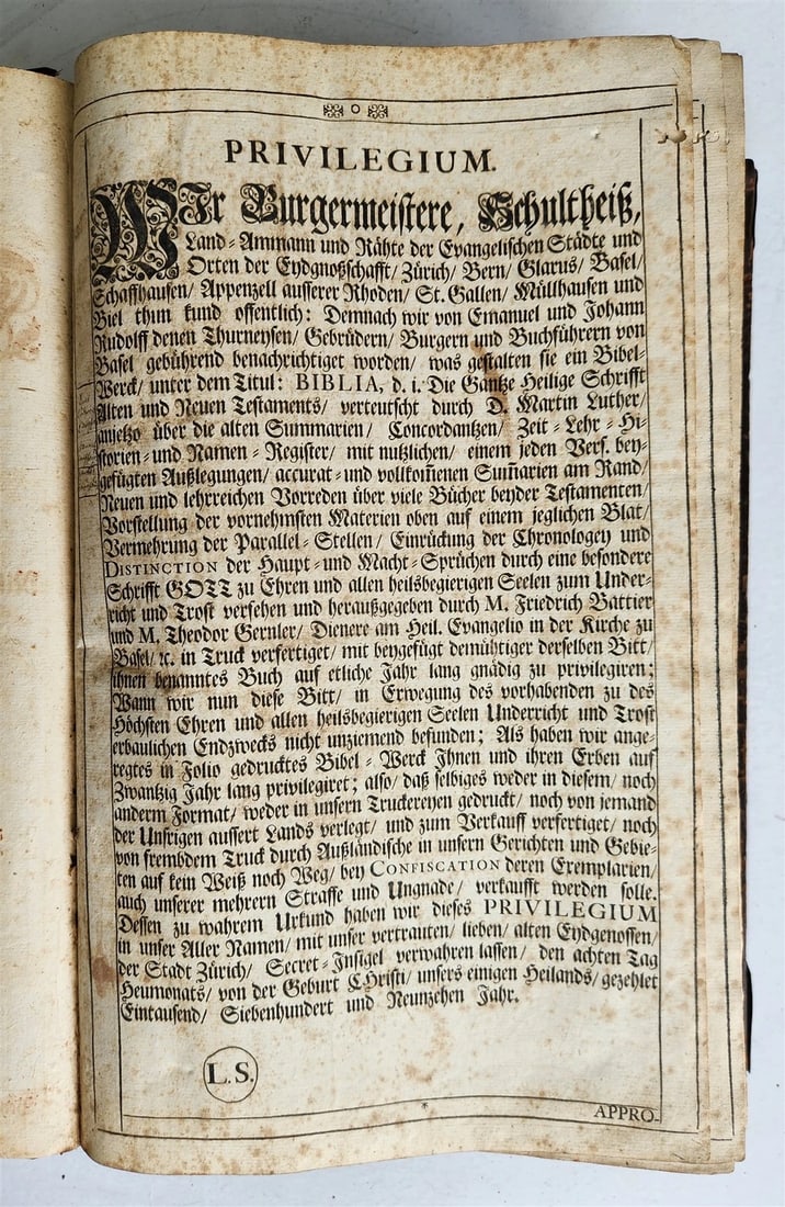1720 BIBLE in GERMAN SWISS ILLUSTRATED antique FOLIO w/ BRASS FITTINGS - 9