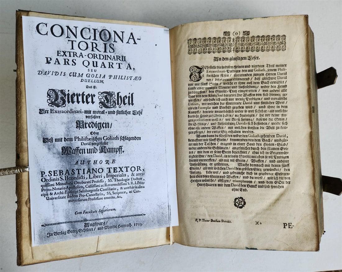 1713 CONCIONATORIS by Sebastiano Textor antique PIGSKIN BOUND FOLIO - 4