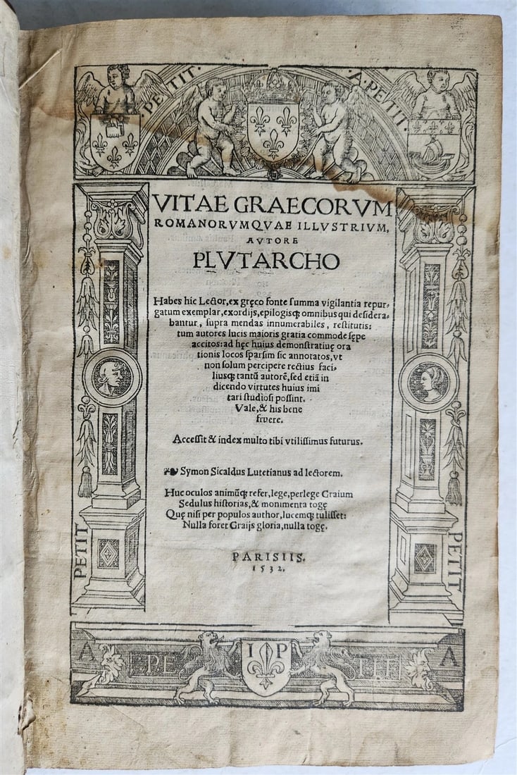 1532 PLUTARCH Vitae graecorum romanorum quae illustrium antique ARMORIAL FOLIO (1 of 14)