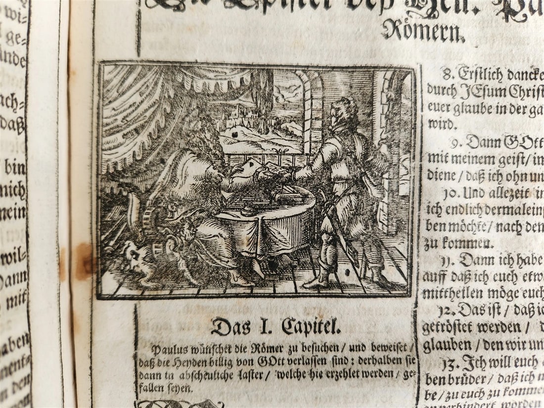 1691 BIBLE in GERMAN illustrated PIGSKIN BOUND FOLIO antique 17th CENTURY - 12