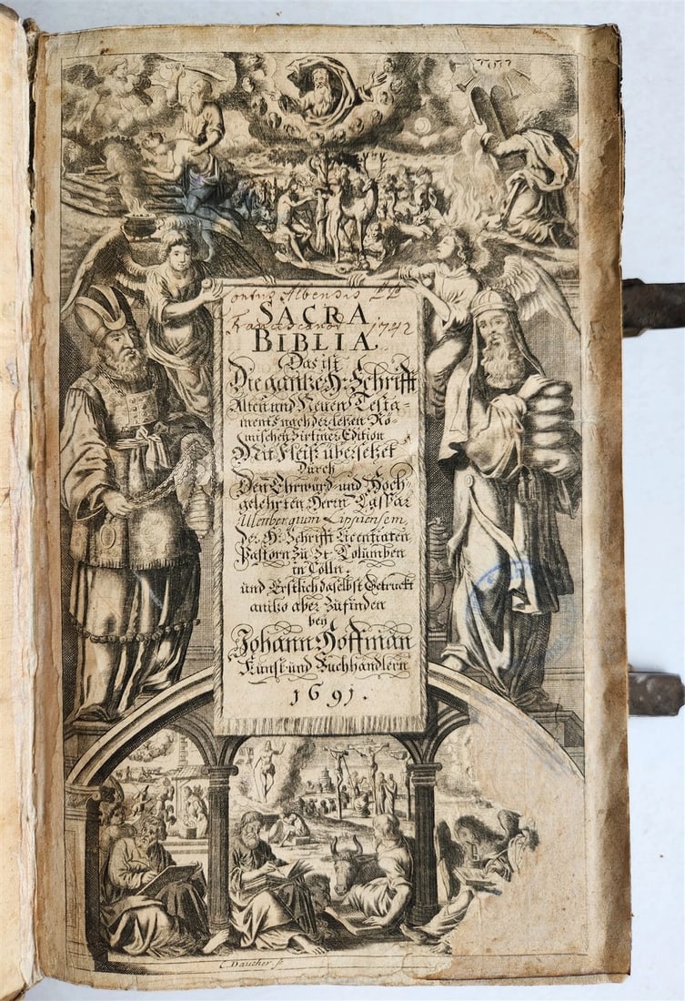 1691 BIBLE in GERMAN illustrated PIGSKIN BOUND FOLIO antique 17th CENTURY - 2