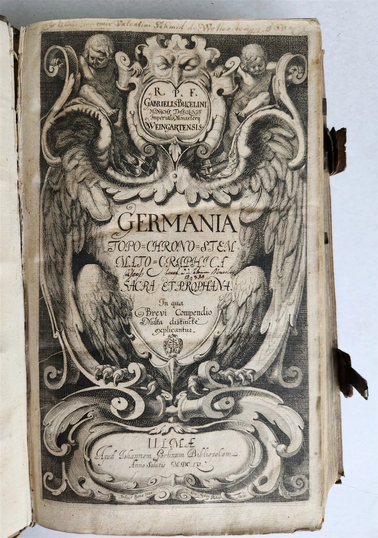 1655 GERMAN GENEALOGY illustrated PIGSKIN BOUND FOLIO antique 17th CENTURY LATIN - 3