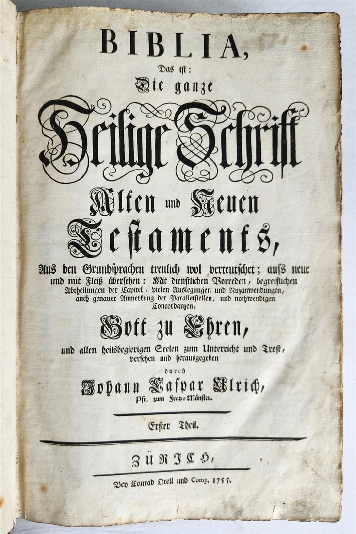 1755 BIBLE in GERMAN ULRICH antique PIGSKIN BINDING METAL FITTINGS MASSIVE FOLIO - 5