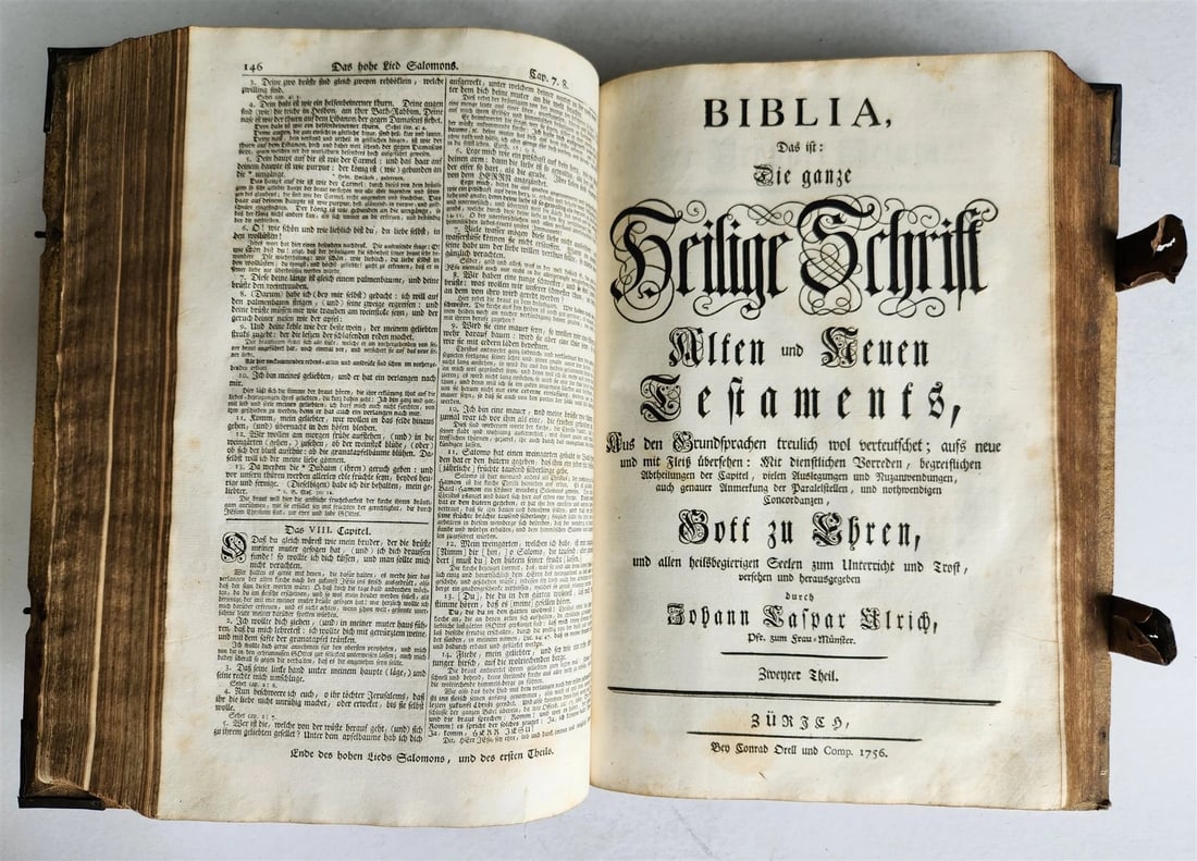 1755 BIBLE in GERMAN ULRICH antique PIGSKIN BINDING METAL FITTINGS MASSIVE FOLIO - 8