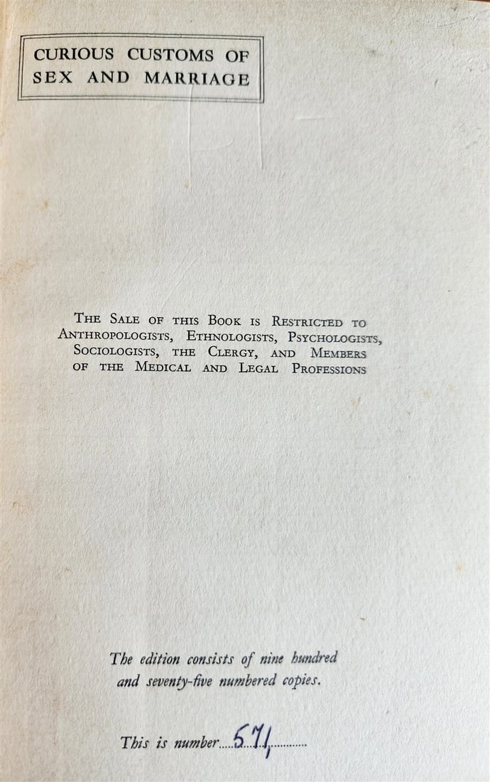 1950s CURIOS CUSTOMS of SEX & MARRIAGE ILLUSTRATED vintage LTD EDITION NUMBERED - 2