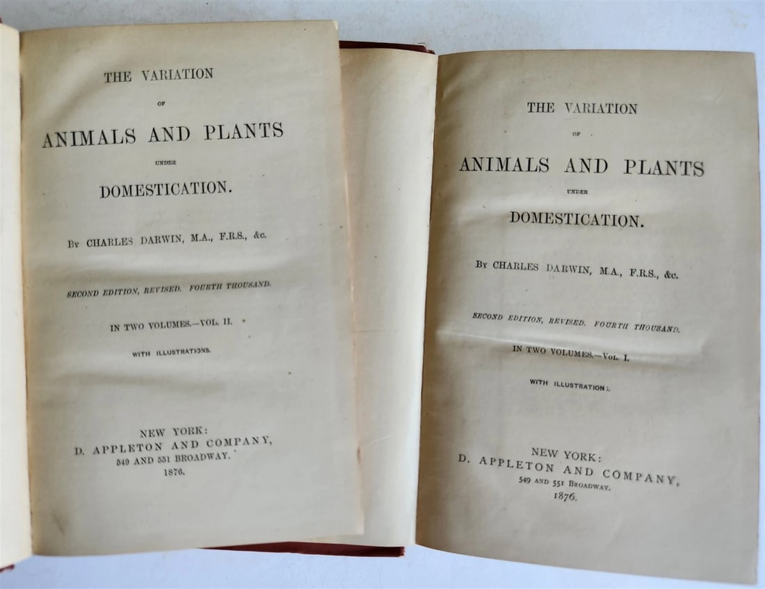 1876 CHARLES DARWIN VARIATION of ANIMALS & PLANTS antique 2 VOLUMES 2nd US ed. - 3
